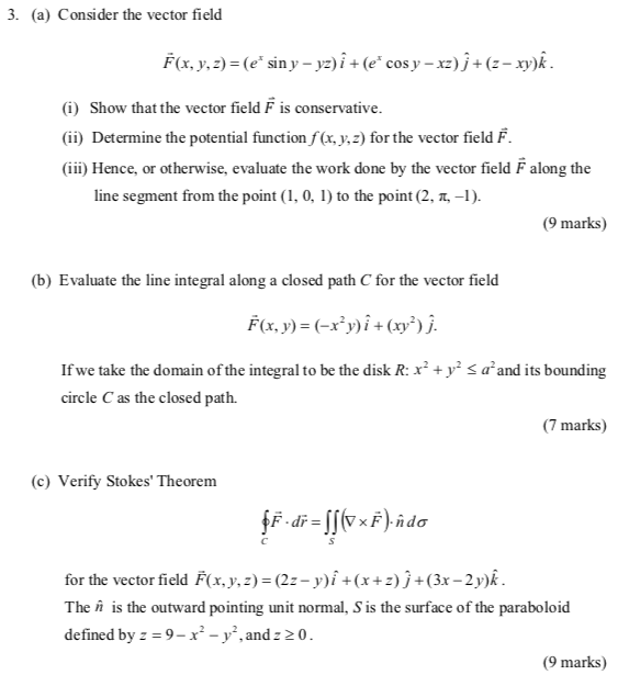 Solved 3 A Consider The Vector Fielod F X Y Z E Siny Chegg Com