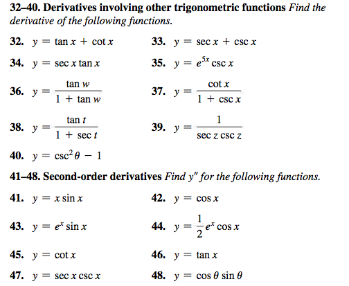 Solved 32 40 Derivatives Involving Other Trigonometric Chegg Com