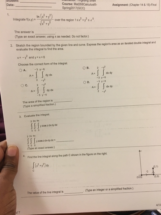 Solved Integrate F X Y Ln X 2 Y 2 Squareroot X 2 Chegg Com