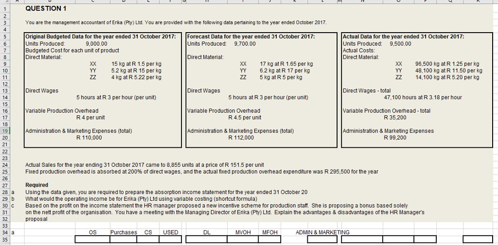 Solved Question 1 You Are The Management Accountant Of Er - 