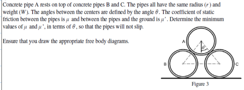 Solved Concrete Pipe A Rests On Top Of Concrete Pipes B A Chegg Com