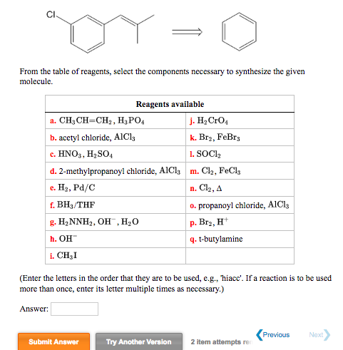 Solved Ci From The Table Of Reagents Select The Componen Chegg Com