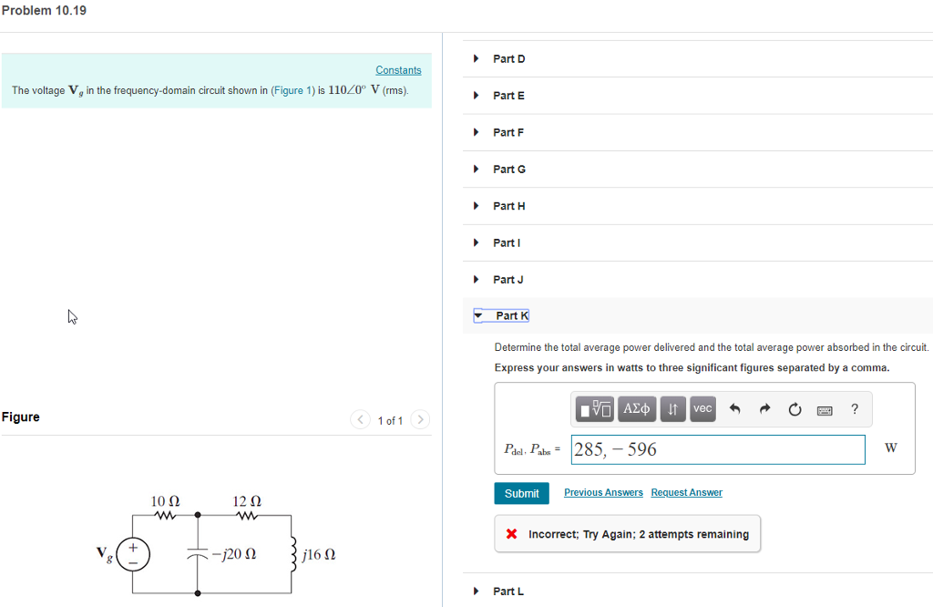 Solved Problem 10 19 Part D The Voltage Vg In The Frequen Chegg Com