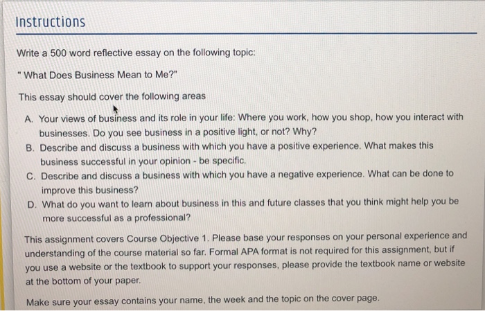 Instructions Write A 500 Word Reflective Essay On The Chegg Com