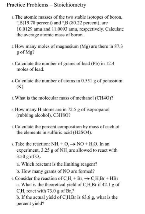 Solved Practice Problems Stoichiometry 1 The Atomic Ma Chegg Com