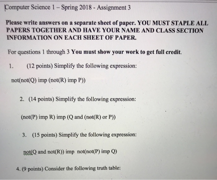 Computer Science 1 Spring 2018 Assignment 3 Chegg Com