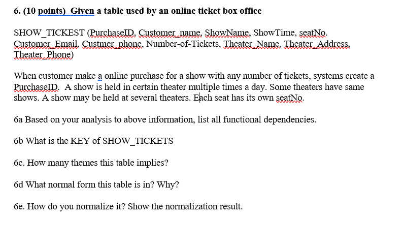 solved 6 10 points given a table used by an online tic create a ticket online