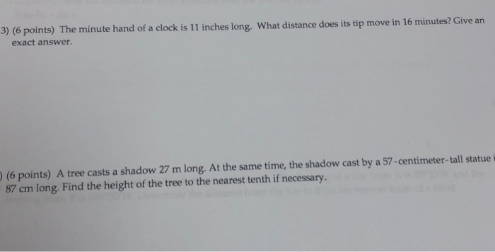 Solved 3 6 Points The Minute Hand Of A Clock Is 11 Inches Chegg Com