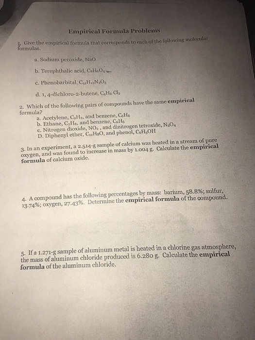 Solved Empirical Formula Problems Give The Empirical Form Chegg Com