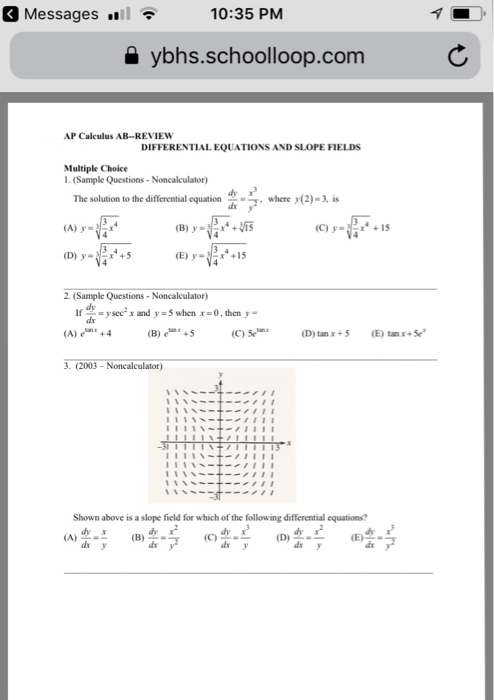 Solved G Messages 10 35 Pm Ybhs Schoolloop Com Ap Calculus Chegg Com