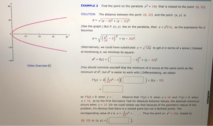 Example 3 Find The Point On The Parabola Y 16x That Chegg Com