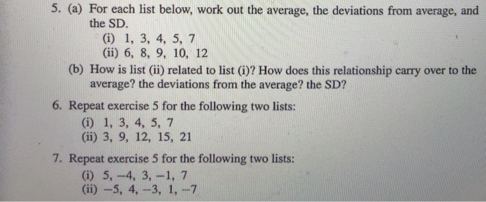 Solved Only Do Problem 7 For Each List Work Out The Ave