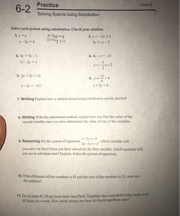 Solved Form K Solving Sytems Using Substitution Solve Each Chegg Com