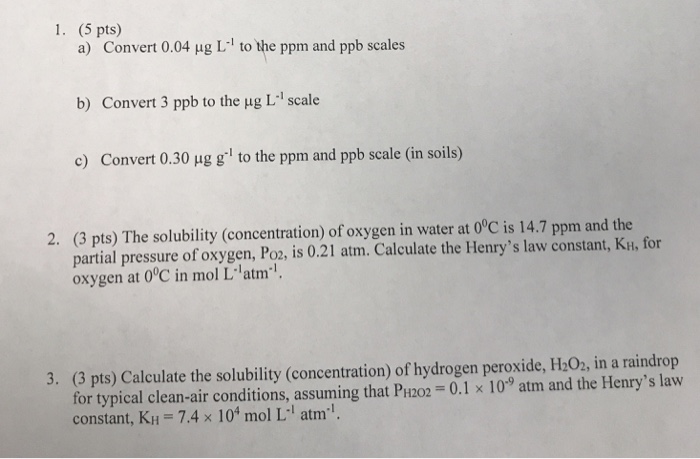 Solved 1 5 Pts A Convert 0 04 Ug L 1 To The Ppm And P Chegg Com