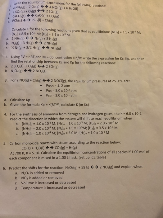 Solved Vrite The Equilibrium Expressions For The Followin Chegg Com