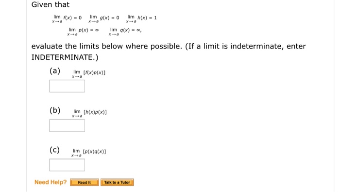 Given That Lim X Rightarrow A F X 0 Lim X Chegg Com