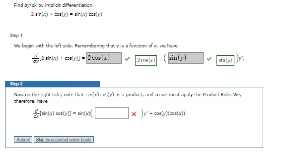 Find Dyldx By Implicit Differentiation 2 Sin X Chegg Com