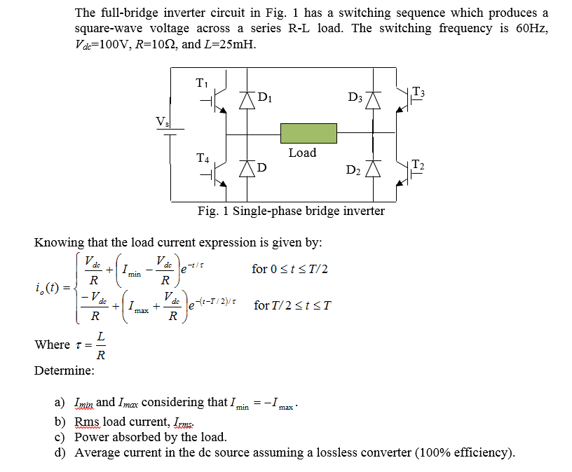 Solved The Full Bridge Inverter Circuit In Fig 1 Has A S Chegg Com