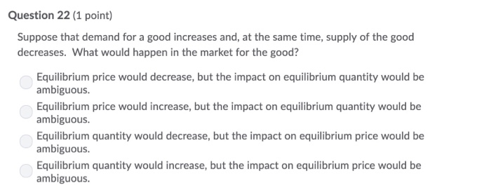 Solved Question 16 1 Point When Supply And Demand Both Chegg Com
