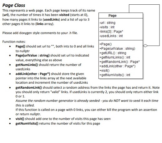 Page Class This represents a web page. Each page keeps track of its name (url), the number of times it has been visited (star
