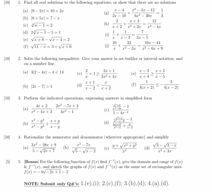 Solved 101 Find All Real Solutions To The Following Equa