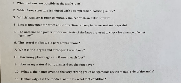Solved 1 What Motions Are Possible At The Ankle Joint 2