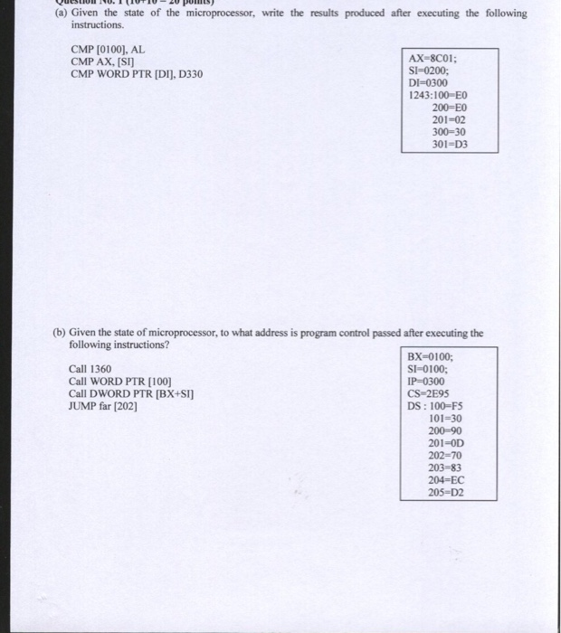 (a) Given the state of the microprocessor, write the results produced after executing the following CMP [0100], AL CMP AX, [S