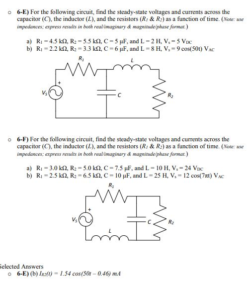 Solved For The Following Circuit Find The Steady State V Chegg Com