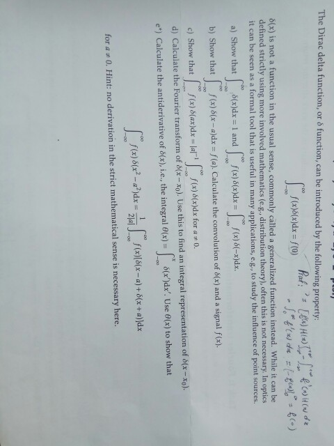Solved The Dirac Delta Function Or O Function Can Be In Chegg Com