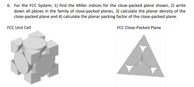 Solved 6 For The Fcc System 1 Find The Miller Indices For Chegg Com