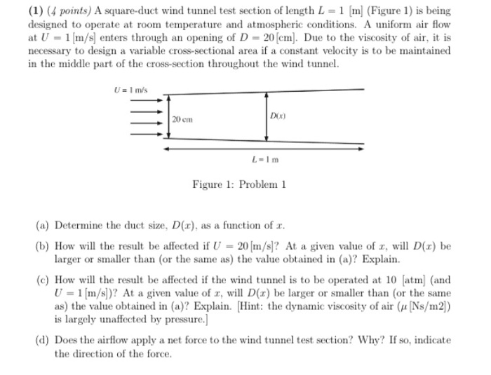 Solved 1 4 Points A Square Duct Wind Tunnel Test Sect Chegg Com