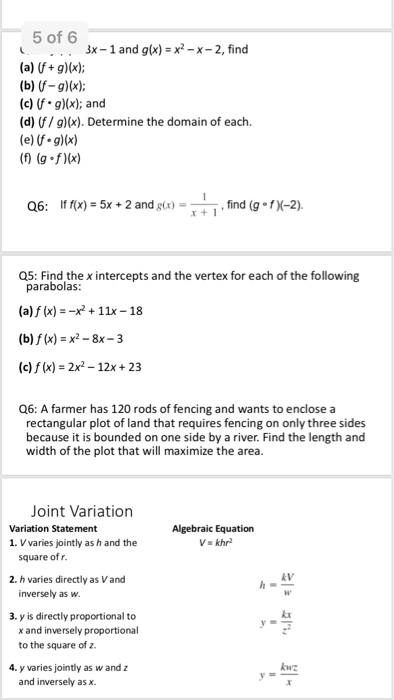 Solved 5 Of 6 3x 1 And G X2 X 2 Find B F G X C Chegg Com