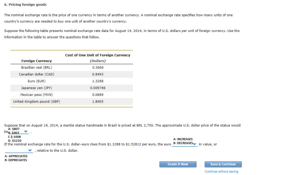 Solved 6 Pricing Foreign Goods The Nominal Exchange Rate - 