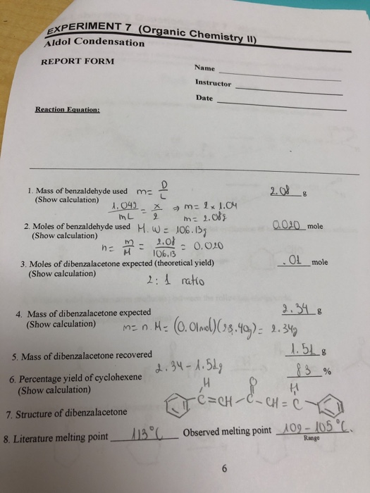 Xperiment 7 Organic Chemistry L Aldol Condensati Chegg Com