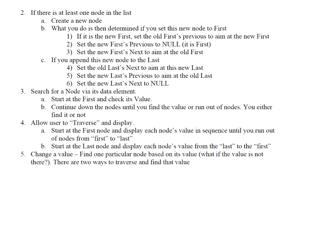 2. If there is at least one node in the list Create a new node What you do is then determined a. b. if you set this new node