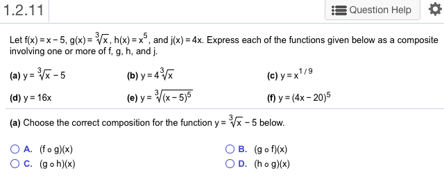 Solved 1 2 11 Question Help Let F X X 5 G X 3 X H X Chegg Com