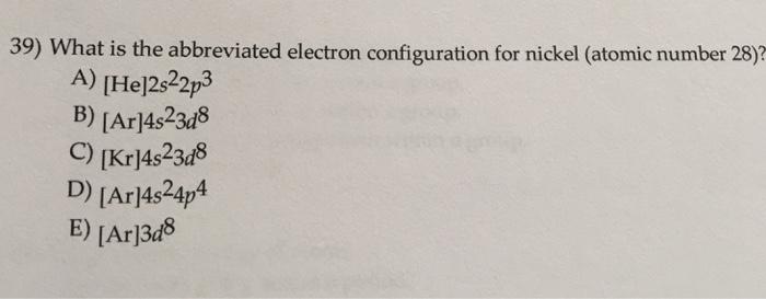 electron configuration of nickel