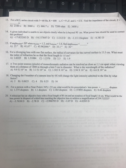 For A Rcl Series Circuit With F 60 Hz R 600 O Chegg Com