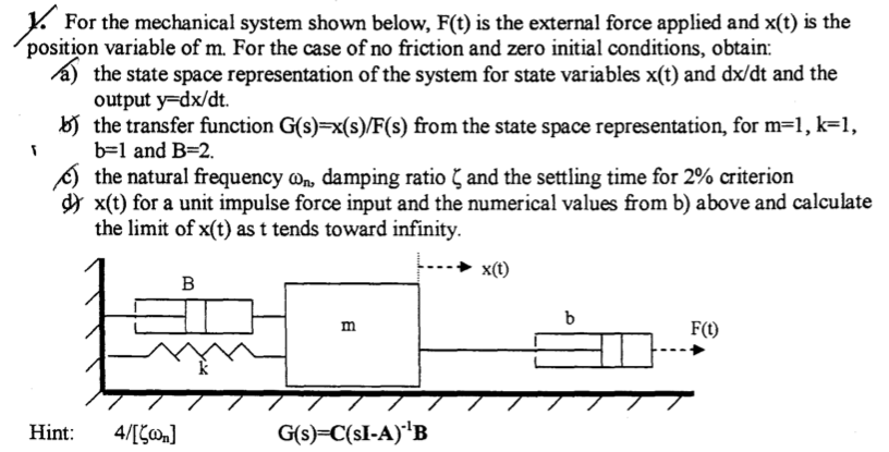 Solved For The Mechanical System Shown Below F T Is The Chegg Com