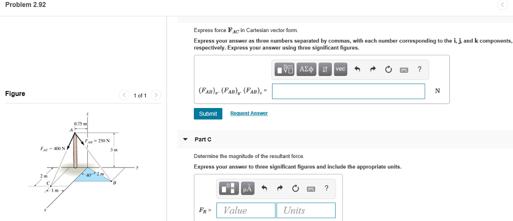 Solved Problem 2 92 Part A Express Force Fab In Cartesi Chegg Com