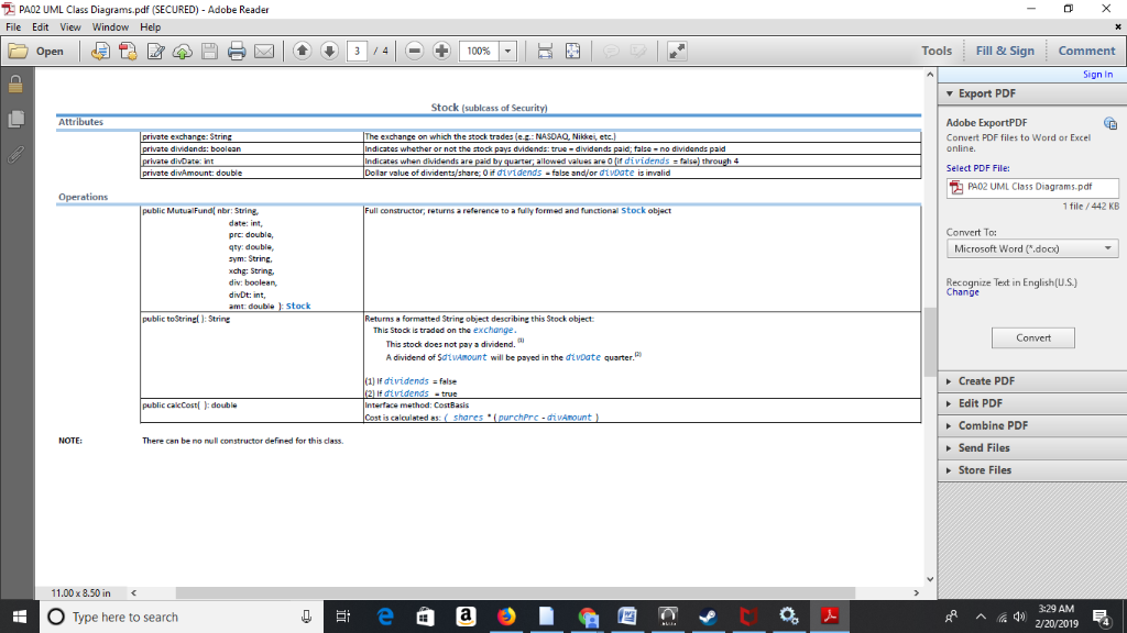 PA02 UML Class Diagrams.pdf (SECURED) - Adobe Reader File Edit View Window Help Tools Fill 8 Sign Comment Sign In ▼ Export PD
