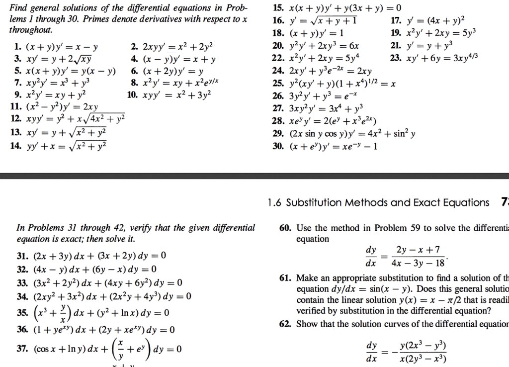 Solved Find General Solutions Of The Differential Equations Chegg Com