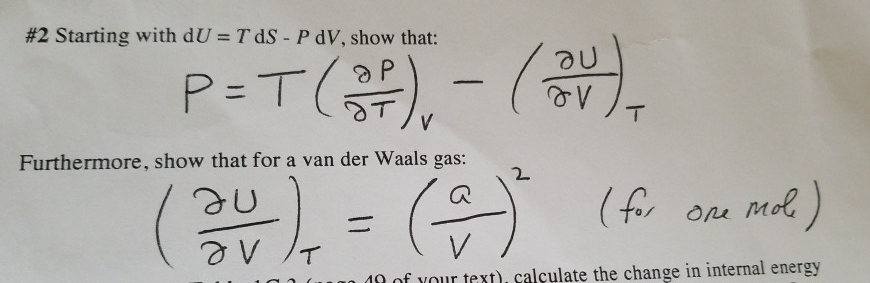 Solved 2 Starting With Du T Ds P Dv Show That つu Fu Chegg Com