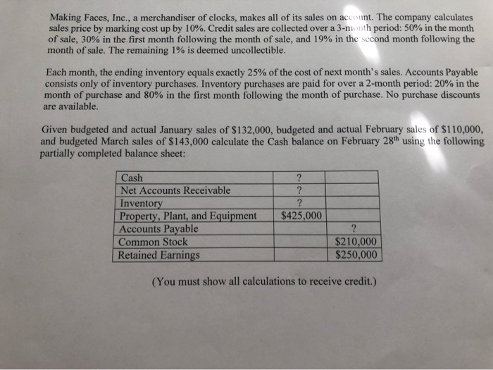 Solved Making Faces Inc A Merchandiser Of Clocks Make Chegg Com