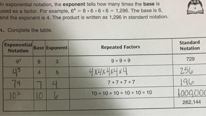 Solved Srb In Exponential Notation The Exponent Tells Ho Chegg Com