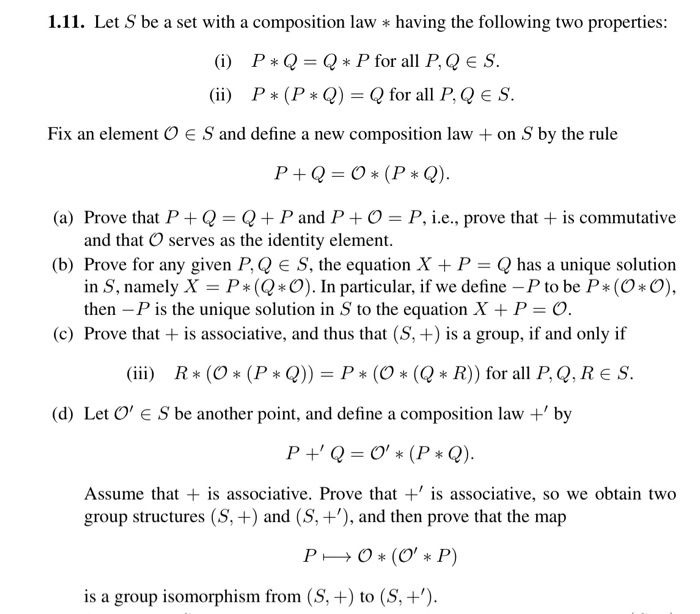 Solved 1 11 Let S Be A Set With A Composition Law Having Chegg Com