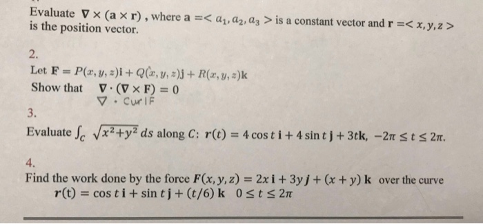 Solved Evaluate A R Where A A1 Az Is A Con Chegg Com