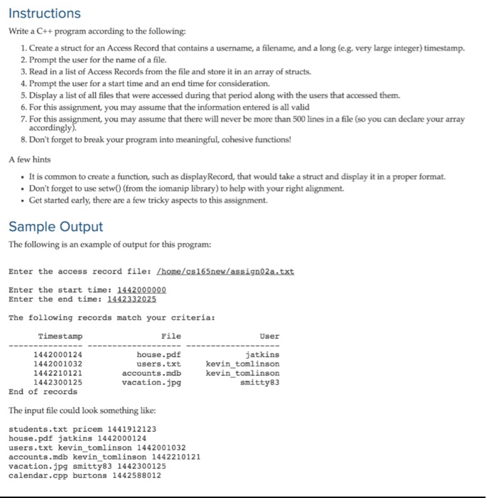 Solved Instructions Write A C Program According To The Chegg Com