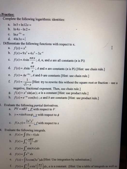 Solved Practice Complete The Following Logarithmic Identi Chegg Com