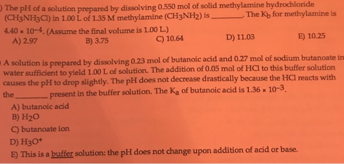 Solved Methylamine Hydrochloride The PH Of A Solution Pre